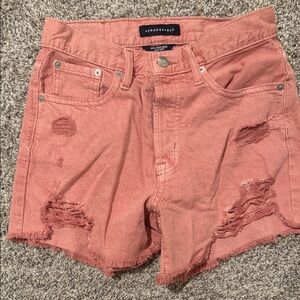 Aeropostale Women's Coral Distressed Jean Shorts